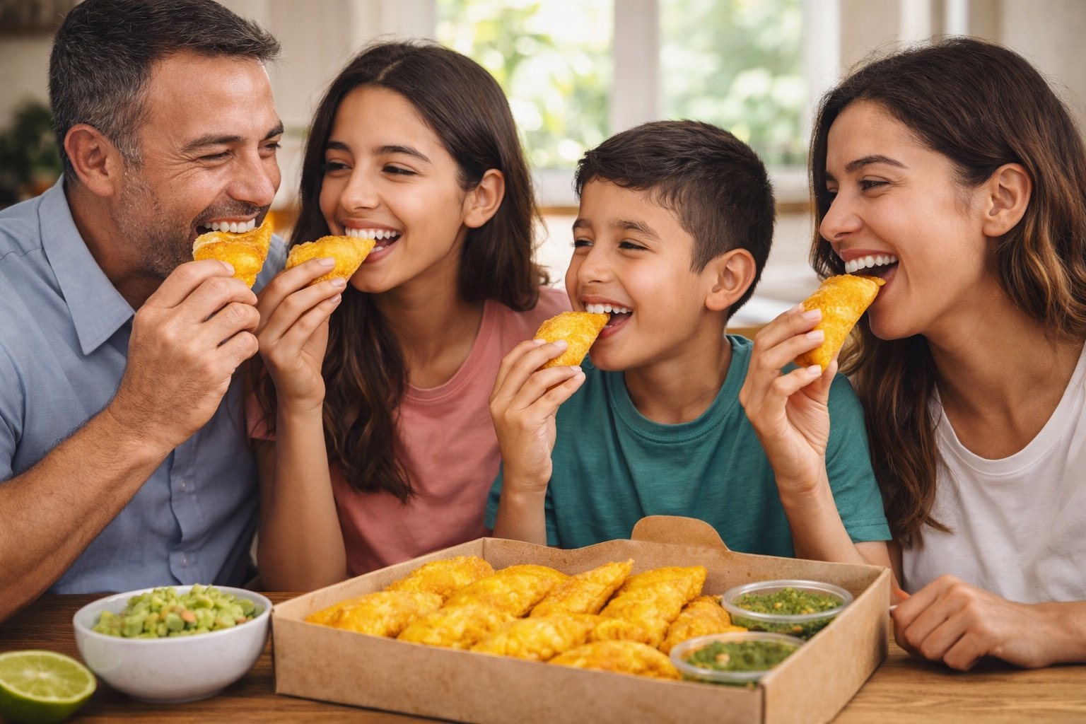 Familia disfrutando empanadas